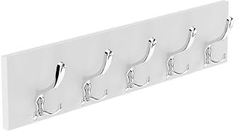HWS FURNITURE petit porte-manteau mural pour manteaux, blanc, grands crochets chromés