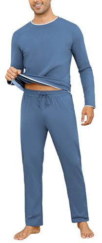 Aseniza Pigiama da Uomo Invernale Pigiama a Maniche Lunghe in Cotone Semplice ed Elegante Pigiama Morbido Loungewear(466-Blu Reale,L
