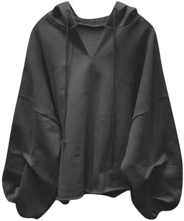 AMhomely Hoodies Women Trendy Sweatshirts Long Sleeve Ladies Tops Solid Hooded T Shirts Plain Casual Hoody Pullover Tops Tees Shirts Elegant Party Hooded Jumpers Baggy T Activewear Grey XXL