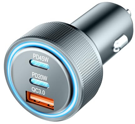 USB C Auto Ladegerät Zigarettenanzünder USB Ladegerät Adapter, 65W 3-Port Metall Car Charger 12V USB Adapter Auto Steckdose KFZ Ladegerät PD & QC3.0 Schnellladung für iPhone Samsung Telefon Autogeräte