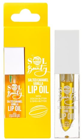 Sol Beauty Salted Caramel Vanilla Lip Oil with Cocoa Butter and Shea Butter, Hydrate and Soften your Lips, Vegan Friendly and Cruelty Free Lip Oil 3g