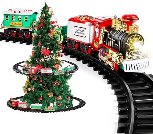 Avilia Elektrischer Zug in Bewegung mit Waggons und Weihnachtslichtern mit Schienen 89 cm kann verwendet Werden, um Bäume bis zu 2,30 m zu schmücken - ideal als Dekoration für Weihnachtsfeiern
