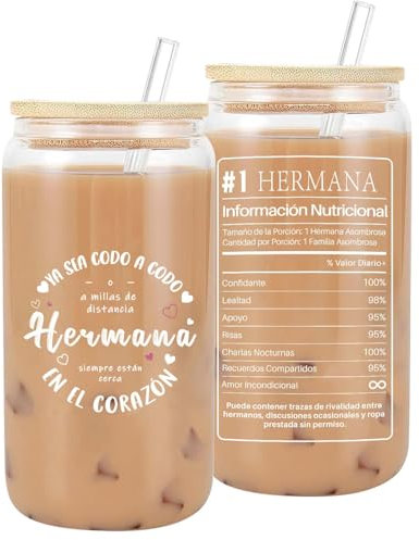 VivaJoy Regalo Hermana - Regalos Para Hermanas Original, Regalos Hermana Cumpleaños Inolvidable, Vasos Con Tapa Y Pajita Elegantes, Regalo Hermanas Navidad