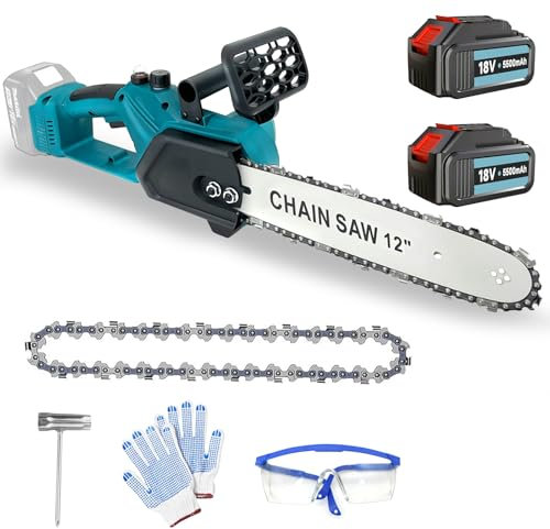 Cordless Chainsaw 12 inch (30cm), Powerful Cordless Battery Chainsaw with Chains and Guide Bar, 2X 5.5Ah Batteries, Chain Saw with Oiler System for Garden Tree Pruning, Auto-Tension & Anti-Vibration
