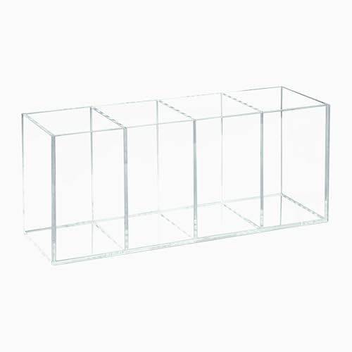 heavenlife Pot à Crayon en Acrylique Transparent avec 4 Compartiments, Porte Stylo Bureau Antidérapant, Pot Rangement Pinceaux Maquillage, Organisateur de Bureau pour Salle de Classe, Papeterie