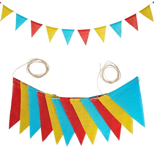 Wambere Wimpelkette Leinen Wimpelkette,3,6M Wimpel Girlande 12 Stück Wimpeln,Wimpelkette Outdoor,Dekorative Hängefahne für Hochzeit Geburtstag Karneval Party Festival Fotohintergrund,Rot Gelb Grün