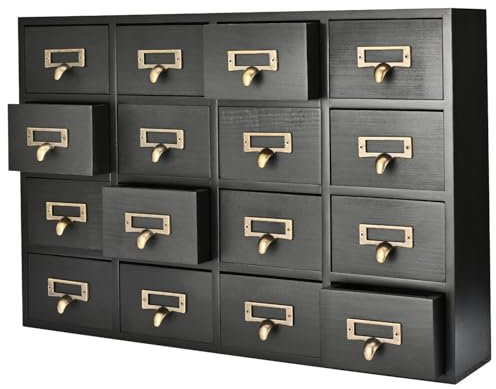 Flexzion Apothekerschrank mit Schubladen, 16 Vintage-Apotheker-Schubladen, Schreibtisch-Organizer für Zuhause und Büro, Holz-Tischplatte, Bibliothekskarten, Katalogschrank, Aufbewahrung für Schmuck