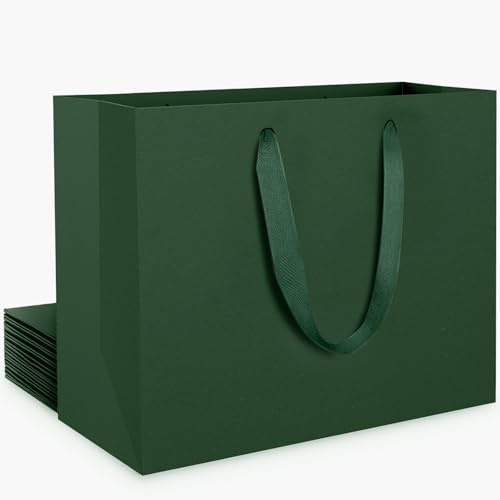 EUSOAR Papiertüten mit Henkel Dunkelgrün - 10 PCS Extra Große Geschenktüten - XL 40x15x30cm 230GSM Gift Bags Geburtstag - Papier Tüten mit Griffen - Partytüten für Geschenke