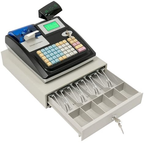 Registrierkasse Elektronische Kasse,Englische Version,für Kleinunternehmen/Einzelhandel/Restaurant Doppelseitiger Bildschirm,48 Tasten Kassensystem Einzelhandel mit Schublade