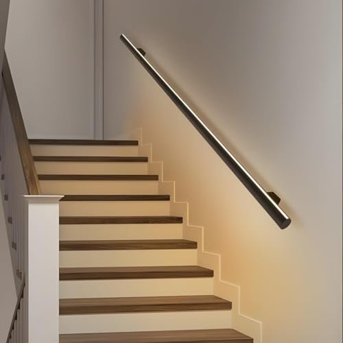 KJoBDwz Handläufe Für Treppen Treppenhandlauf, LED-Handlauf - Körpersensor, an der Wand montierter Treppenhaltegriff, Treppengeländer aus Aluminium, for Home Lofts für ältere, Kinder(150 cm)