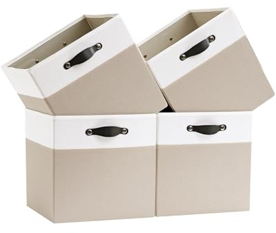 FABINADO Storage Boxes Fit KALLAX | 260g/㎡ Fabric Cubby Organizer Basket for Bookshelf, Closet, Wardrobe | Cube Unit Drawer Insert | 4 Pack, Candlelit Beige & White, 33x38x33cm