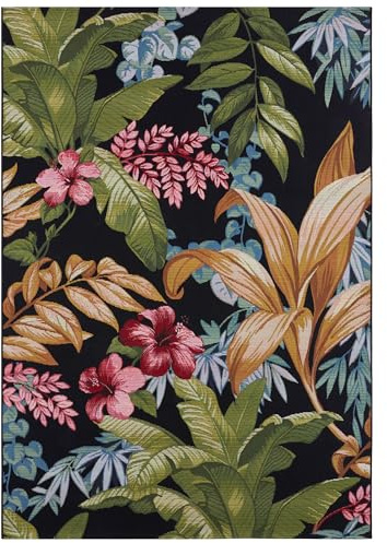 NYVI Teppich Flair - Wetterfest, UV-beständig, für Innen und Außen - Wohnteppich Outdoorteppich - 120x180 cm Rechteckig - Tropical Flowers