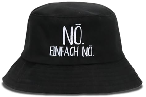 HUKUMA Fischerhut Damen, Anglerhut Herren, Lustige Hüte für Festival Accessoires, Schwarz Mallorca Sommerhut mit Spruch, Malle Bucket Hat Festivalhut für Herren Damen