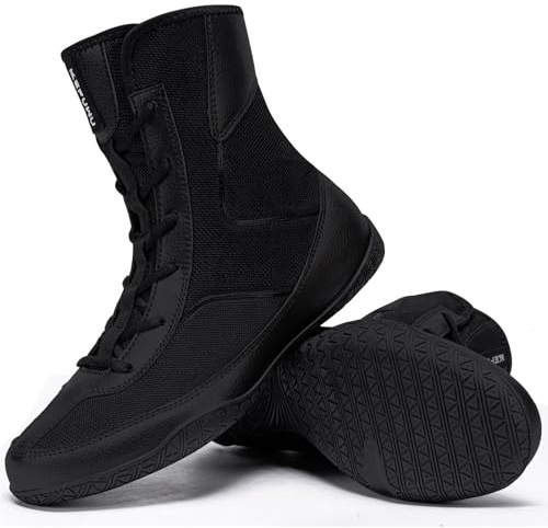 KEFUWU Wrestling Boots Women Boxing Shoes Non Slip Lightweight Breathable Fitness Athletic Sneakers for Competition & Training, Black, 5.5 UK