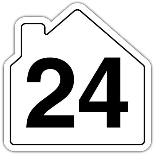 V Safety Number 24 Wheelie Bin Sticker – House Numbers Design Bin Stickers Numbers 1–99 – 150mm x 150mm Durable Waterproof Vinyl Labels for Wheelie Bins – Outdoor House Number Sticker
