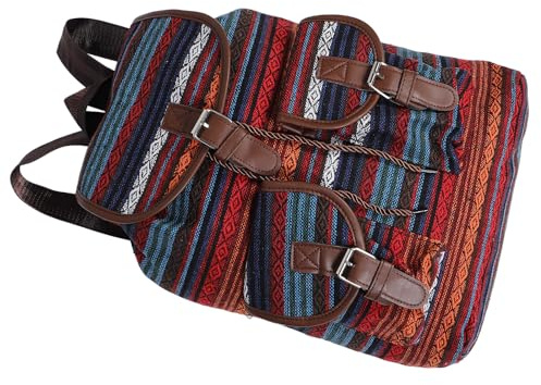 AMUSLESUR Großer Ethno Style Canvas Rucksack mit Kordelzug Verstellbare Kapazität Lässiger Vintage Beutelrucksack für Schule und Arbeit Trendige Damen Schultertasche