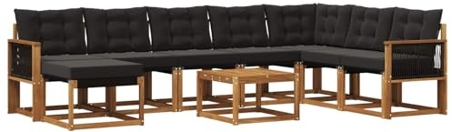 vidaXL Outdoor-Sofagarnitur mit Kissen 9 pcs Natürlich und Schwarz, Modernes Garten-Sofa-Set, wetterfeste Möbel, strapazierfähige Couch, perfekte Sitzgelegenheit am Pool