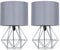 MiniSun | Modern Grey Metal Basket Table Lamps with Grey Fabric Shades | Table Lamps, Home Décor & Improvement Essential | Set of 2 | Includes 4W Bulb [3000K Warm White]