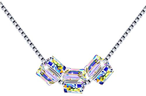 Unendlich U 925 Sterling Silber Damen Mädchen Kette 3 Swarovski Style Kristall Würfel-Anhänger Halskette Allergenfrei Weihnachtsgeschenke