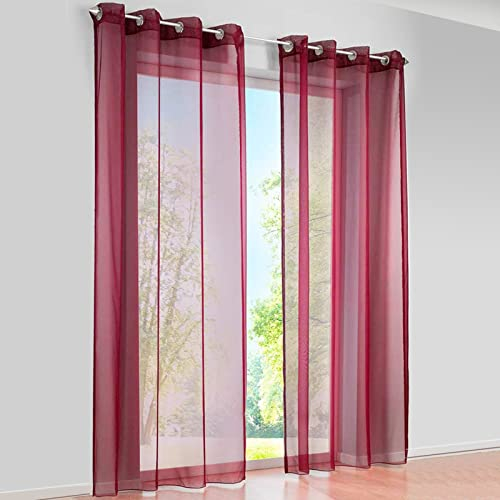 SIMPVALE 2 Stücks Vorhänge aus halbtransparentem Voile, mit Ösen, für Fenster, Balkon, Wohnzimmer,140cm x 245cm,Weinrot