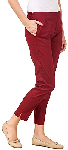 Ladyline Womens Cotton Stretchable Straight Trouser Pants Elastic Closure One Pocket