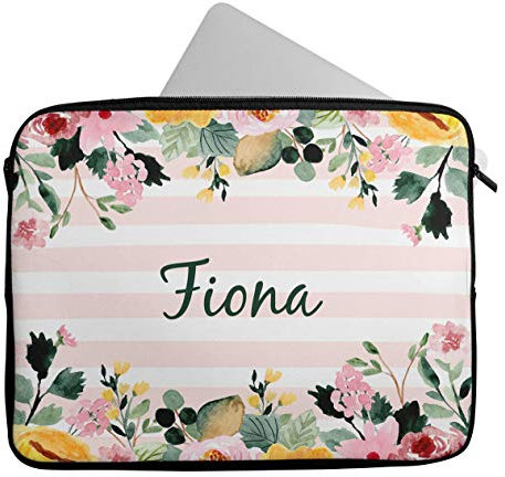 Personalised Any Name Floral Design Laptop Case Sleeve Tablet Bag Chromebook Gift 11 (9-10 inch)