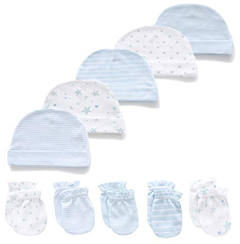 Kiddiezoom - Juego de 10 gorras y guantes de algodón para bebés, suaves, para niños y niñas, con protección antiarañazos, M