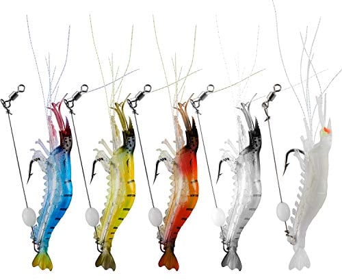 WANBY Artificial Silicone Soft Bait Set Luminous Swimbait Shrimp Fishing Lure with Hooks Fishing Tackle Freshwater/Saltwater (5PCS)