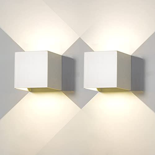 FUPE 2 Stücke Wandleuchte Aussen Innen LED Wandlampe Aussen IP65 Wasserdicht Quadratisch Aluminium Wandleuchte Passen Sie den Lichtwinkel an Design Einfache Installation 6W Weiß Naturweiß 4000K