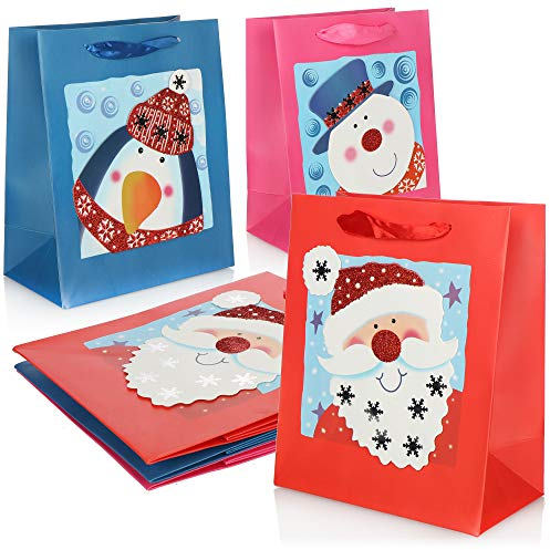 COM-FOUR® 6x Geschenktüte für Weihnachten, Nikolaus und Advent - Geschenktasche mit Weihnachtsmotiv - Geschenkbeutel Set (6 Stück - Schneemann Weihnachtsmann Pinguin)