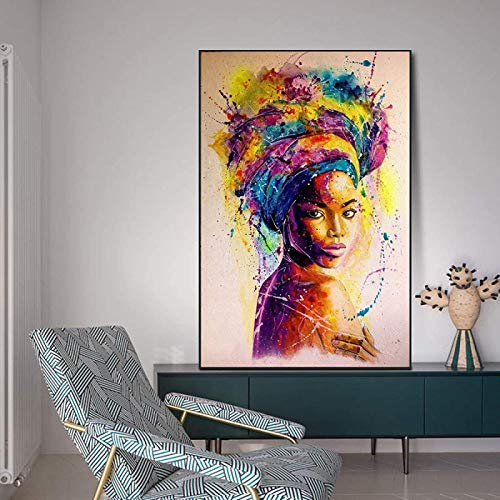 YHJJ Wandbilder Afrikanische Schwarze Frau Graffiti Kunst Poster Und Drucke Abstrakte Afrikanische Mädchen Bilder Dekor70x90cm ohne Rahmen