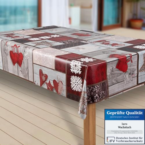 laro Wachstuch-Tischdecke Schneeflocke Weihnachten Weihnachts-Motive PVC Wachstischdecke Eckig Meterware Wasserabweisend Abwischbar 1088, Muster:Schneeflocken weinrot, Größe:110x140 cm