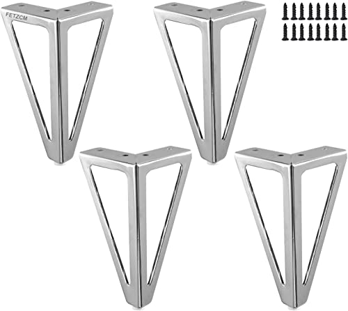 WZCMLJ 4 Stück Ersatz Möbelfüße Metall, 6 / 15cm Möbelfüsse, DIY Möbel Füße Tischbeine Schrankfüsse, Bett für Stühle, Schrank und Sofa, andere Möbelbeine. (Silver, 15cm)