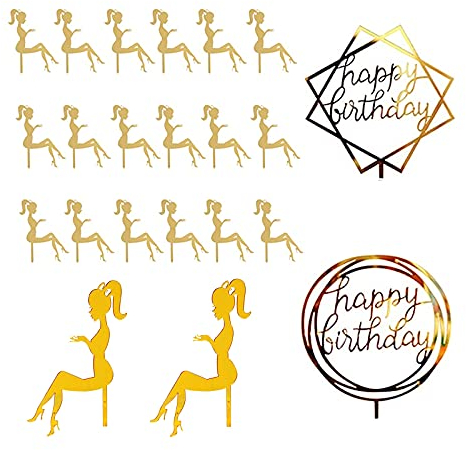 XHBTS 22 Stück Topper Torten High Heel Cupcake Topper Dame Silhouette Acryl Kuchendekoration Kuchen Aufsatz Topper Tortenstecker Deko für Hochzeit Engagement Hochzeitsfeier Geburtstagsfeier (Gold)