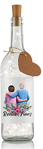 LIEBTASTISCH Flaschenlicht Personalisiert mit Pärchen Motiv Oma und Opa - Couple - Jahrestag - Valentinstag - Hochzeit - Paar - Für den Mann/die Frau/die Großeltern - LED Beleuchtung Dekolicht