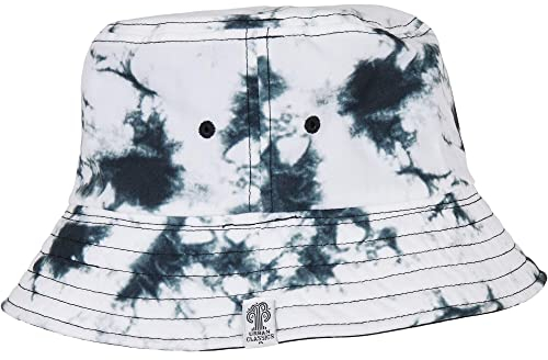 Flexfit Batik Wende-Bucket Hat - Unisex Anglerhut für Damen & Herren, eine Seite einfarbig Schwarz, die andere mehrfarbig Weiß/Schwarz, Einheitsgröße