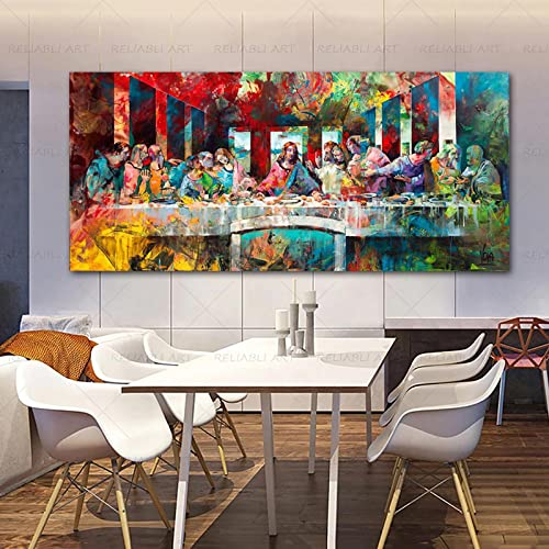 ZHMANLUCK Wandkunst „Das letzte Abendmahl“, gerahmt – Das letzte Abendmahl, Gemälde, Poster, Vintage-Druck, Leinwand, Wandkunst, Bild, 80 x 160 cm (32 x 63 Zoll) mit Rahmen