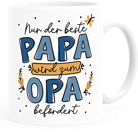 SpecialMe® Kaffee-Tasse Geschenk für Papa zum Vatertag Spruch Nur der beste Papa wird zum Opa befördert Uni-Weiß Keramik-Tasse