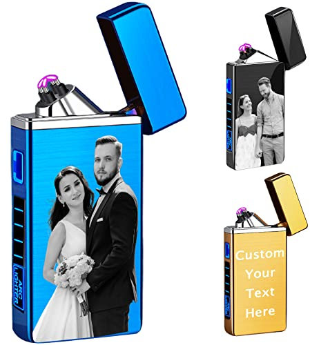 Briquets personnalisés avec nom de Photo Photo gravée personnalisée Briquet électrique USB Rechargeable Cadeau pour la fête des pères, la Saint-Valentin, Un Anniversaire