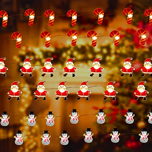 3 Stück Weihnachtslichterkette, 7FT 20 LED Weihnachtsbaum Zuckerstange Weihnachtsmann Lichterkette Warmweiß Weihnachts LED Lichterkette Batteriebetrieben für Haus Außen Garten Weihnachts Dekoration