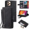 EYZUTAK Wallet Phone Case for iPhone 14 Pro, Retro Matte 9 Card Holder Slots Zipper Pocket Case PU Leather Magnetic Closure Kickstand with Wrist Strap Folio Flip Case - Black