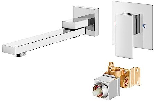 Aolemi Badewanne Waschbecken Wasserhahn Wannenfüller Poliertes Chrom mit extra langem Drehgelenk Wannenauslauf Ein Loch Einhandgriff raues Ventil im Lieferumfang enthalten Wandhalterung Badezimmer