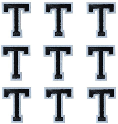 GYGYL Iron on Letters Patches, 9Pcs of 2 Inch Black Letter T Patches, Alphabet Embroidered Patch for Clothes, Dress, Hat, Socks, Jeans, DIY Accessories