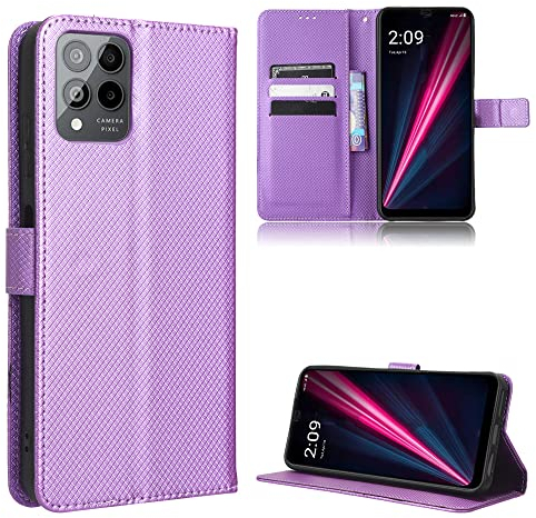 BAILI Lederhülle für T-Mobile T Phone Pro 5G/REVVL 6 Pro Hülle, Flip Case mit Kartenfach Stand, Diamant Tasche Cover Etui Handyhülle, Diamant04