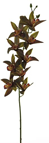 artplants.de Dekozweig Cymbidium Orchidee YAMEI, dunkelrot-grün, 80 cm - Künstlicher Blumenzweig