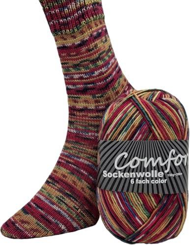 6-fädige Sockenwolle Strumpfwolle -150gr Knaul- 375m Lauflänge - dicke Wolle für besonders warme Socken – grosse Farbauswahl (012)