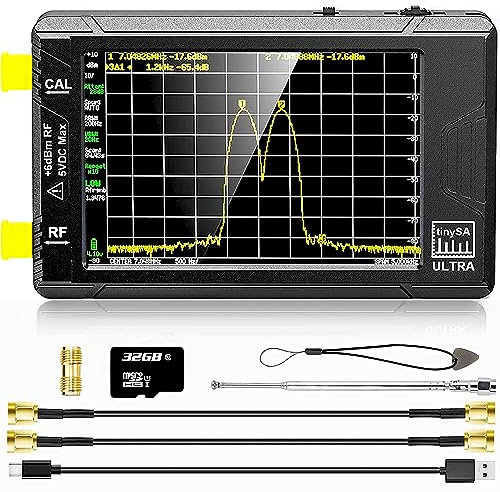 4Inch TinySA Ultra Spectrum Analyzer 100kHz-5.3GHz,V0.4.5.1 Portable Tiny Frequency Analyzer with 32GB SD Card & 3000mAh Battery, 2-in-1 RF Signal Generator RBW LNA DANL Phase Noise