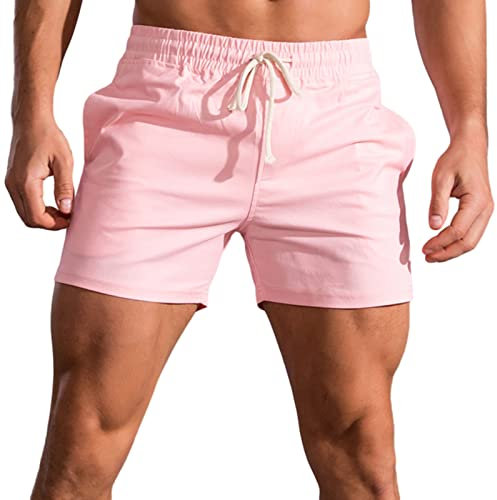 HOTIAN Short chino pour homme - Couture intérieure plate - Stretch - Court, Rose, M