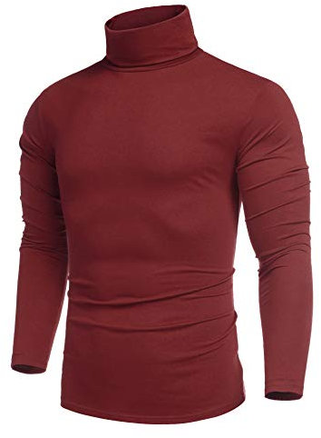 COOFANDY Mens Turtleneck Jumpers Roll Neck Tops Lightweight Turtle Neck Sweaters Polo Neck Jumpers for Men Roll Neck Jumpers Basic Solid Color T-Shirts Wine Red M