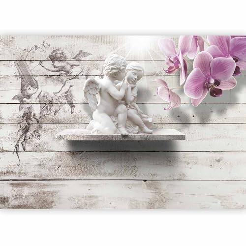 murando - Papier peint panoramique figuratif 400x280 cm - Revêtement mural décoration salon - Design moderne - Anges blanc bois fleurs orchidées baiser rétro romantique ancien h-A-0044-a-a